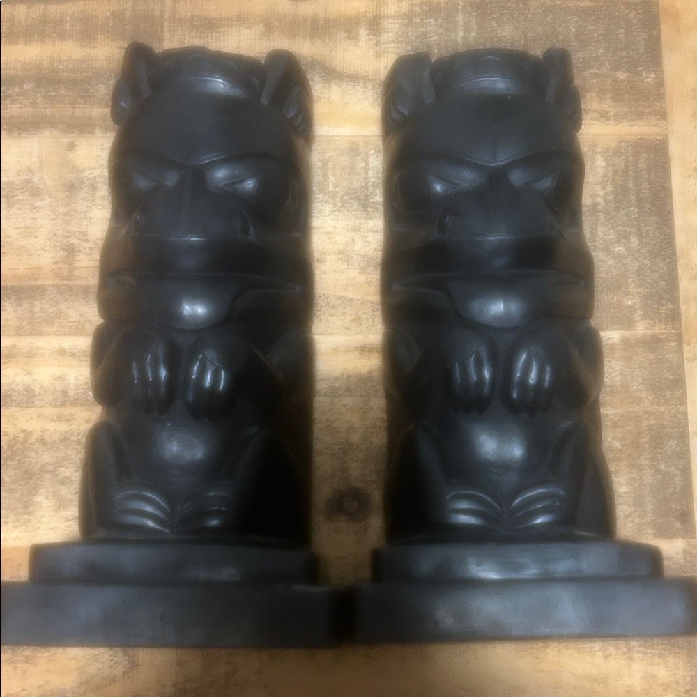 Northwest coast Haida carved bookends totem pole